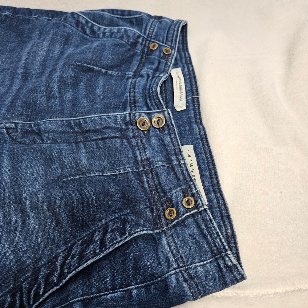 Pilcro Anthropologie High Rise Skinny Jeans Dark Wash Sailor Button Blue Size 30 - Picture 9 of 11